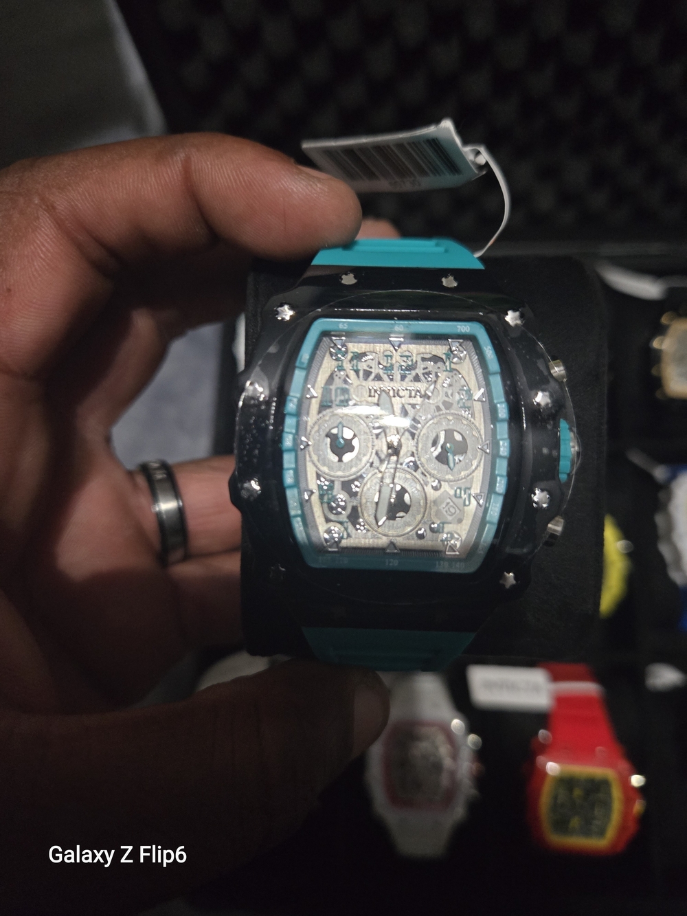 Invicta Turquoise and Black Skeleton Chronograph Watch